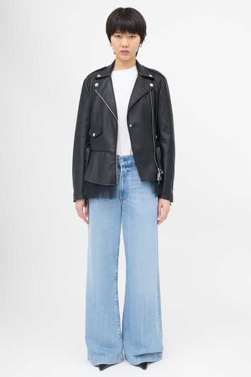 Moschino Faux Leather Peplum Moto Jacket