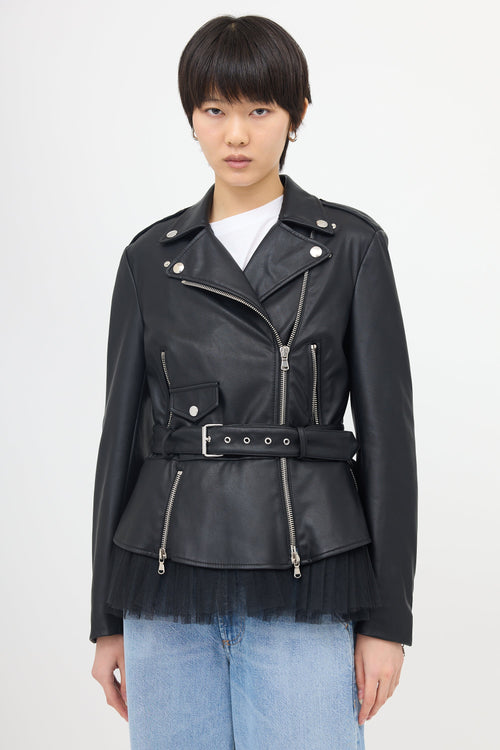 Moschino Faux Leather Peplum Moto Jacket