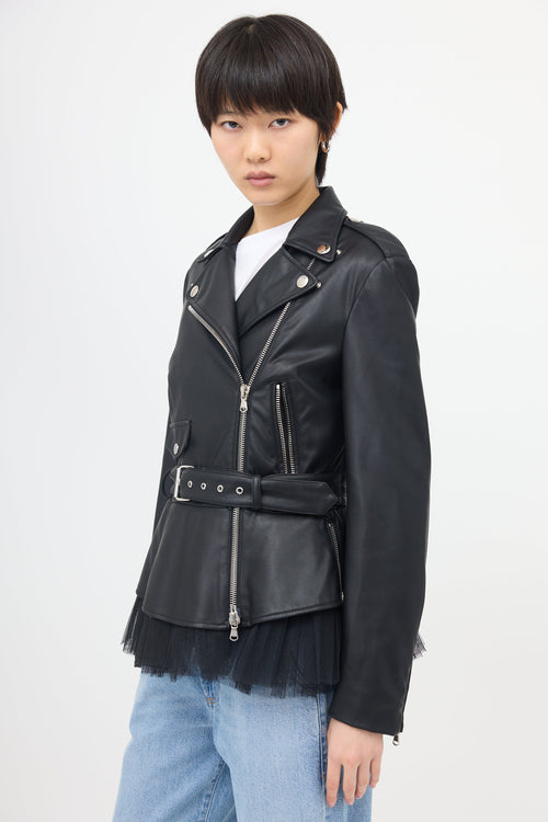 Moschino Faux Leather Peplum Moto Jacket