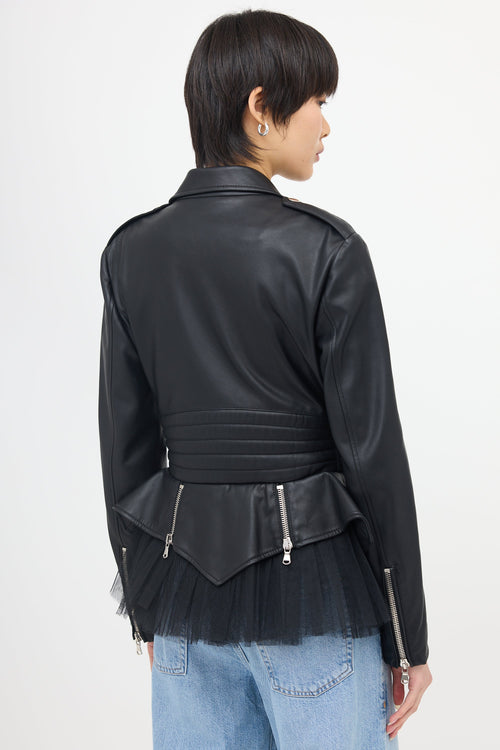 Moschino Faux Leather Peplum Moto Jacket