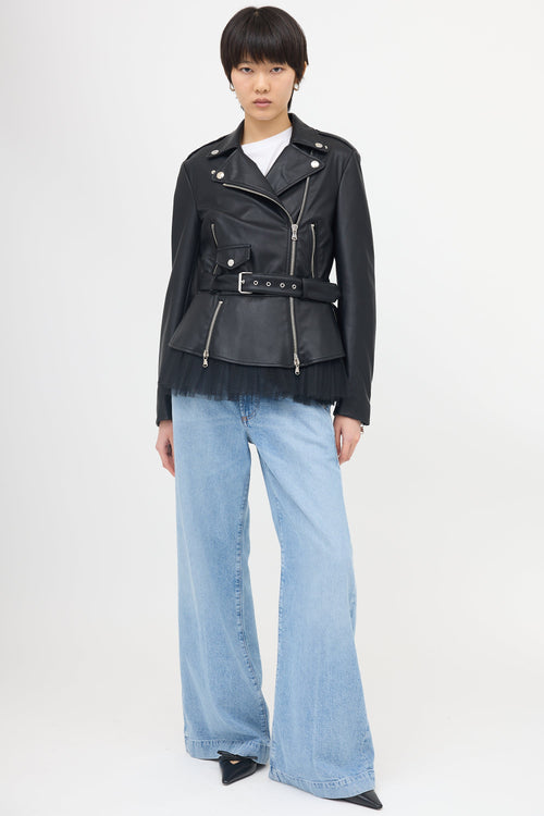 Moschino Faux Leather Peplum Moto Jacket