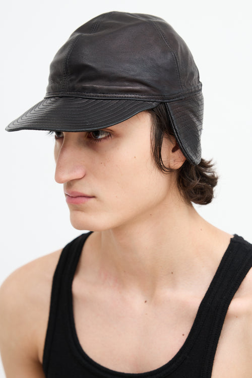 Chapeaux Motsch X Hermès Black Leather Flap Cap