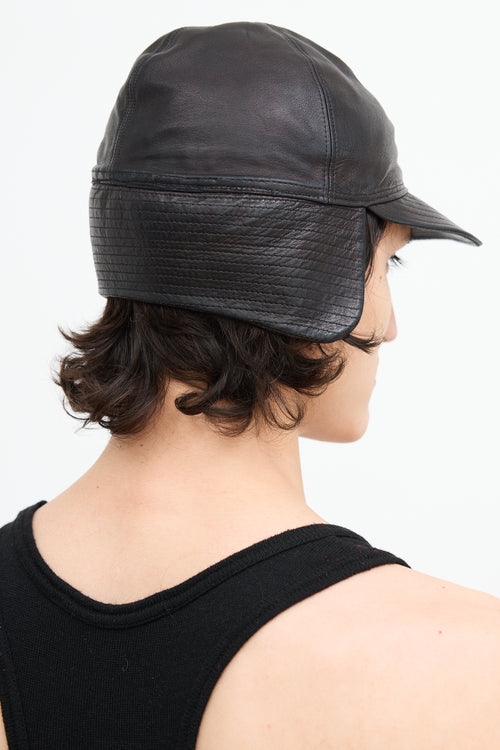 Chapeaux Motsch X Hermès Black Leather Flap Cap