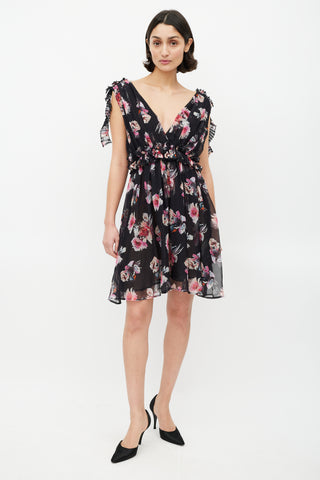 MSGM Black & Multicolour Sheer Ruffled Dress