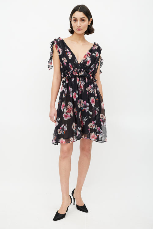 MSGM Black & Multicolour Sheer Ruffled Dress