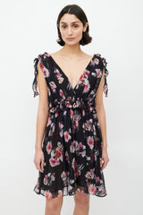 MSGM Black & Multicolour Sheer Ruffled Dress