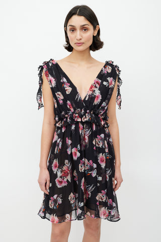 MSGM Black & Multicolour Sheer Ruffled Dress