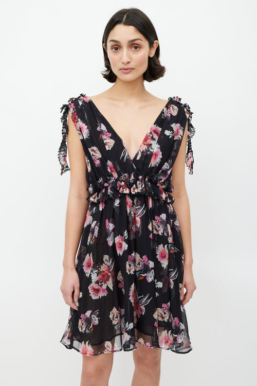 MSGM Black & Multicolour Sheer Ruffled Dress