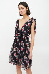 MSGM Black & Multicolour Sheer Ruffled Dress