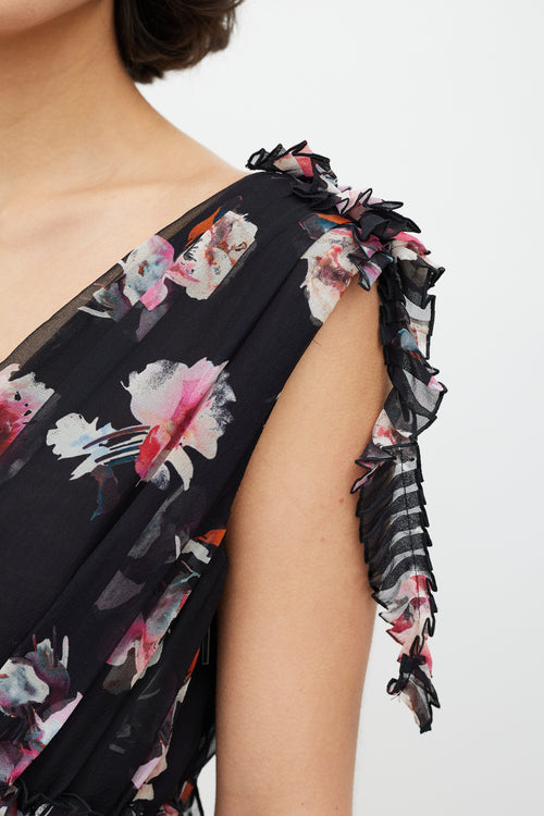 MSGM Black & Multicolour Sheer Ruffled Dress