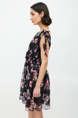 MSGM Black & Multicolour Sheer Ruffled Dress