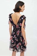 MSGM Black & Multicolour Sheer Ruffled Dress