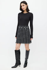 MSGM Black & White Sparkly Tweed Mini Skirt
