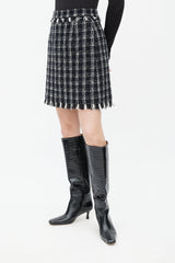 MSGM Black & White Sparkly Tweed Mini Skirt