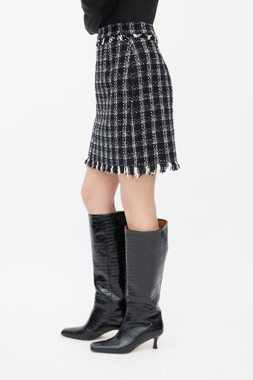 MSGM Black & White Sparkly Tweed Mini Skirt