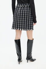 MSGM Black & White Sparkly Tweed Mini Skirt