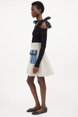 MSGM Black Ribbed Off The Shoulder Bow Top