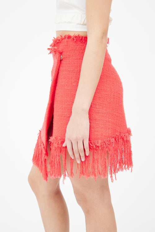 MSGM Red Tweed Fringe Skirt