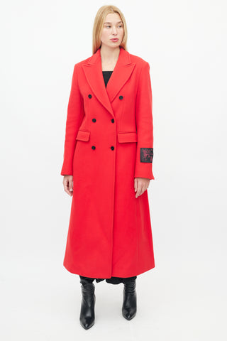MSGM Red Wool Double Breasted Coat