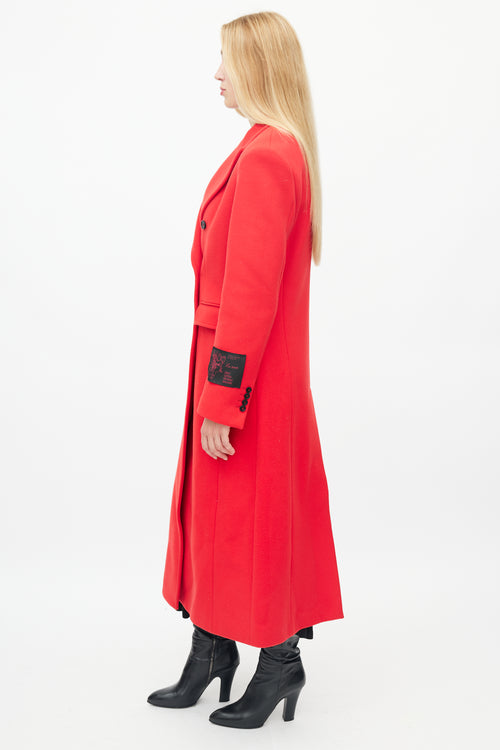 MSGM Red Wool Double Breasted Coat