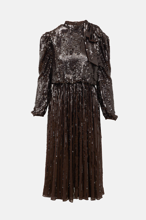 Mac Duggal Sequin Puff Sleeve Dress
