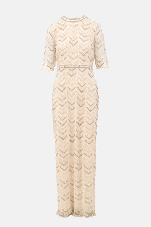 Mac Duggal Beaded Fringe Column Gown