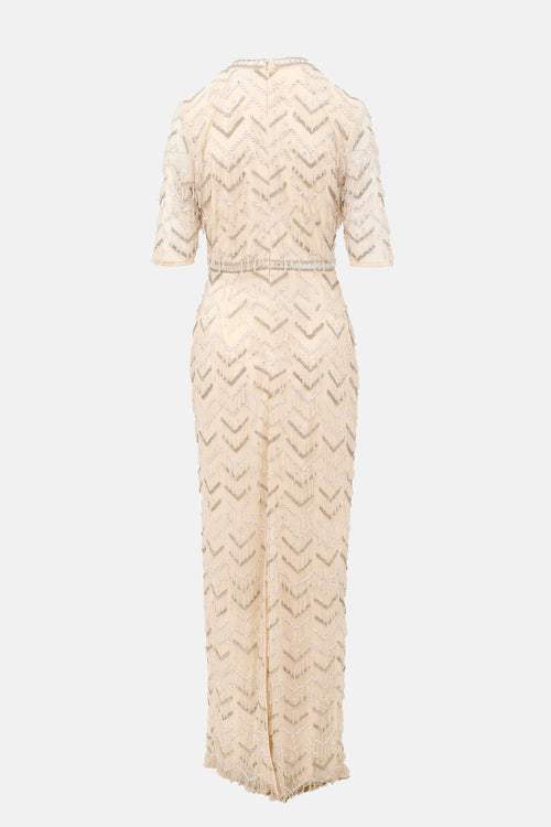 Mac Duggal Beaded Fringe Column Gown