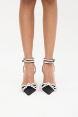 Mach & Mach Black & Silver Embellished Double Bow Heel
