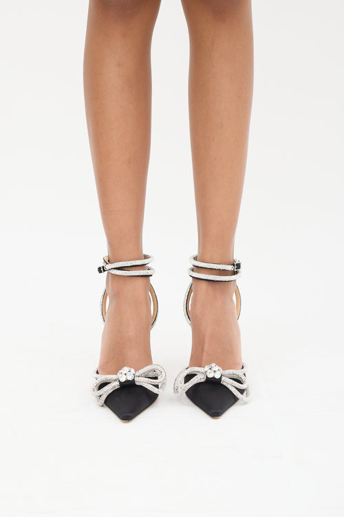 Mach & Mach Black & Silver Embellished Double Bow Heel
