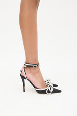 Mach & Mach Black & Silver Embellished Double Bow Heel