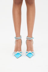 Mach & Mach Blue & Silver Embellished Double Bow Heel