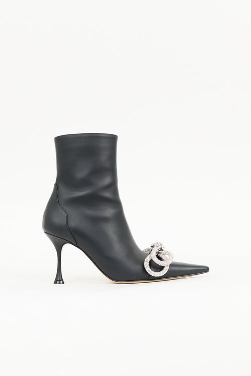 Mach & Mach Leather Crystal Double Bow Boot