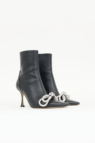 Mach & Mach Leather Crystal Double Bow Boot
