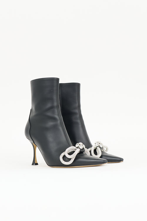 Mach & Mach Leather Crystal Double Bow Boot