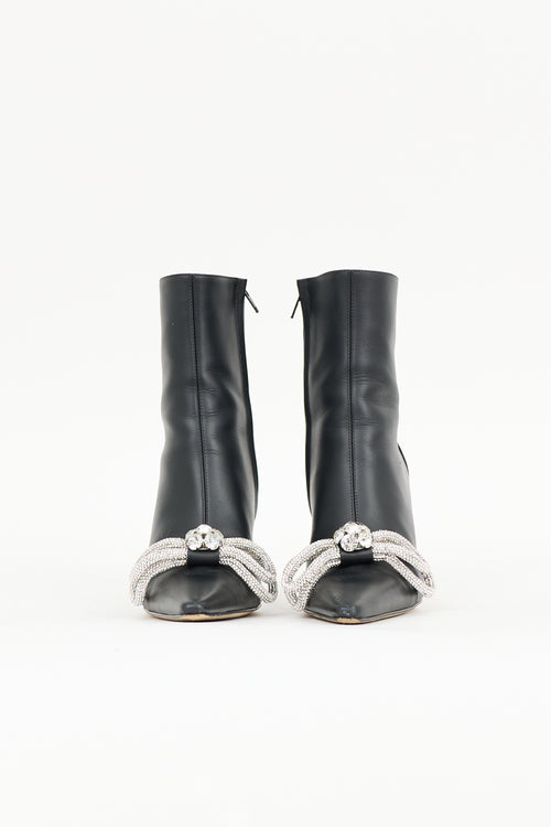 Mach & Mach Leather Crystal Double Bow Boot