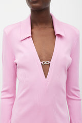 Mach & Mach Pink & Silver Ribbed Jewel Dress