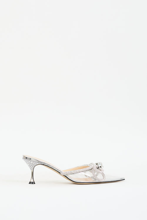 Mach & Mach Clear & Silver Embellished Double Bow Mule