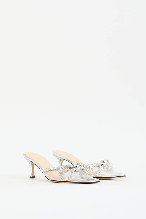 Mach & Mach Clear & Silver Embellished Double Bow Mule