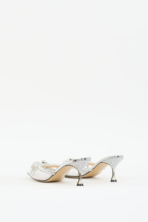 Mach & Mach Clear & Silver Embellished Double Bow Mule