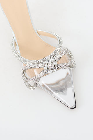 Mach & Mach Clear & Silver Embellished Double Bow Mule