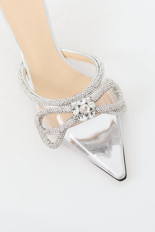 Mach & Mach Clear & Silver Embellished Double Bow Mule