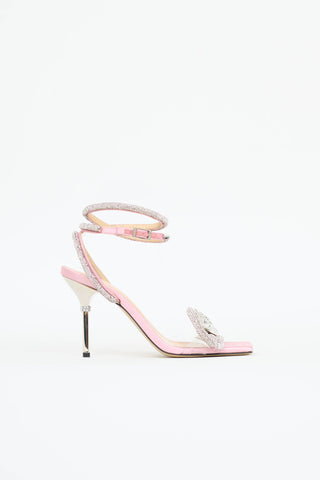 Mach & Mach pink crysal double bow sandals