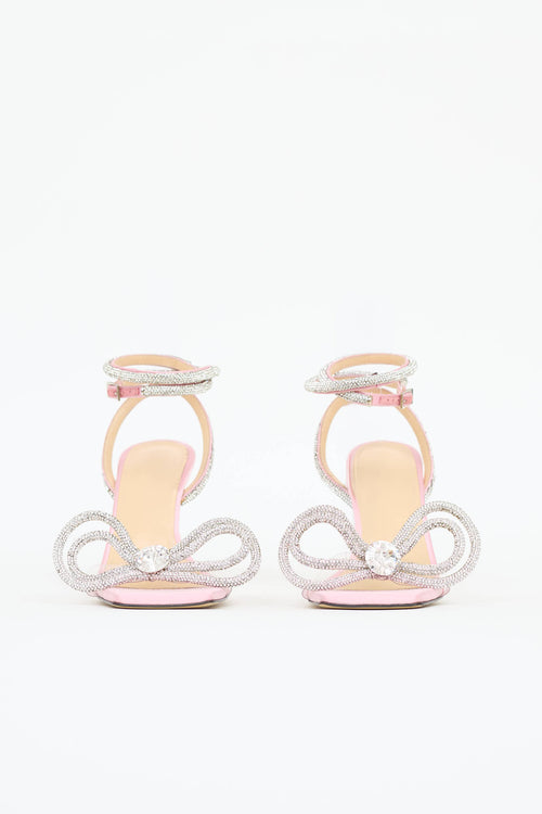 Mach & Mach pink crysal double bow sandals