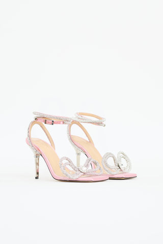 Mach & Mach pink crysal double bow sandals