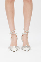 Mach & Mach White & Silver Double Bow Crystal Satin Heel