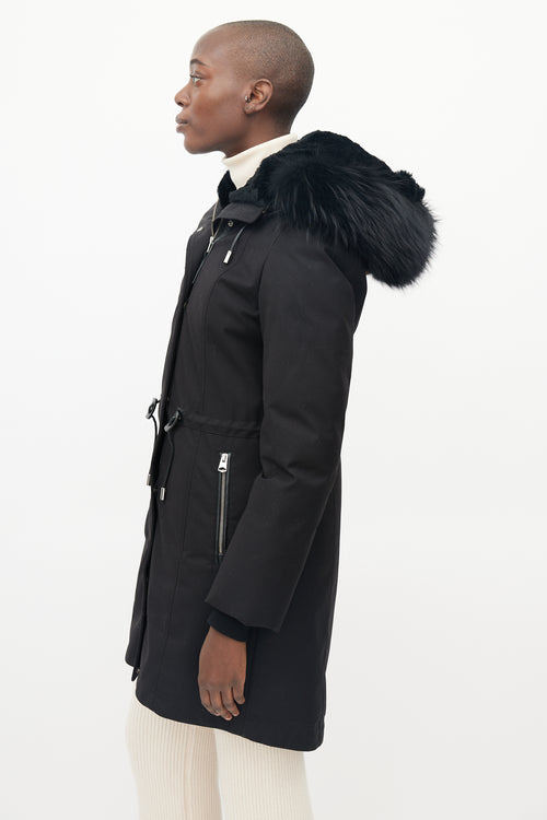 Mackage Black Fur Collar Drawstring Waist Parka