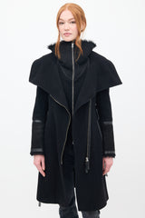Mackage Black Wool & Shearling Belted Coat