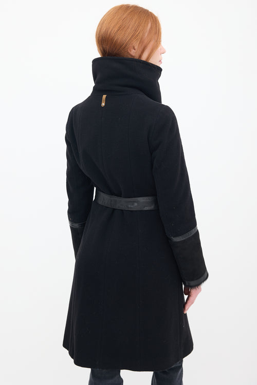 Mackage Black Wool & Shearling Belted Coat