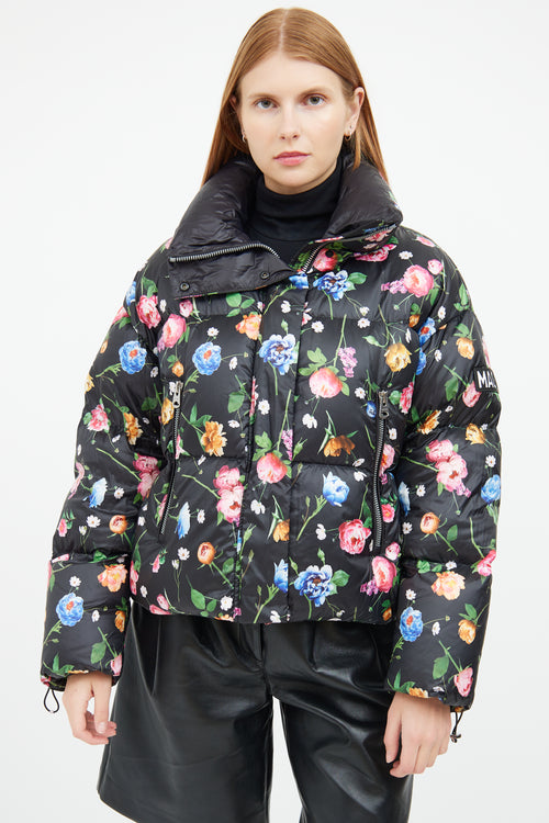 Black Floral Down Zip Jacket