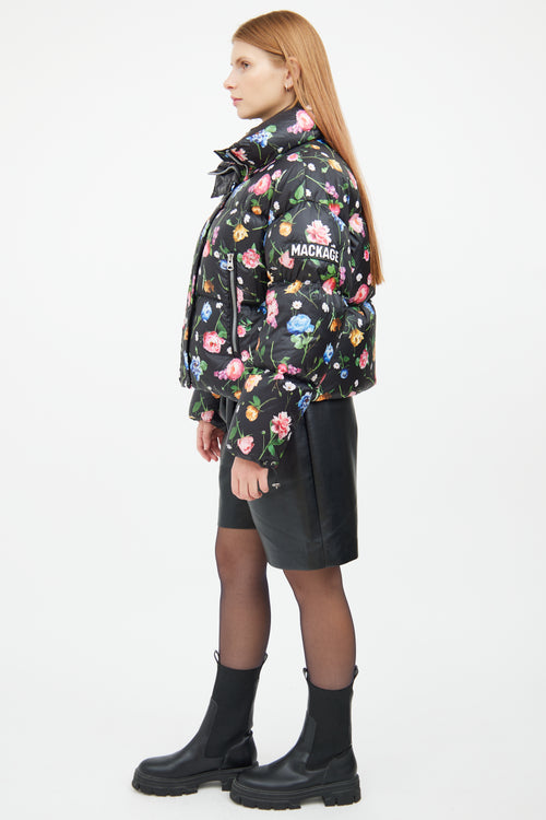 Black Floral Down Zip Jacket